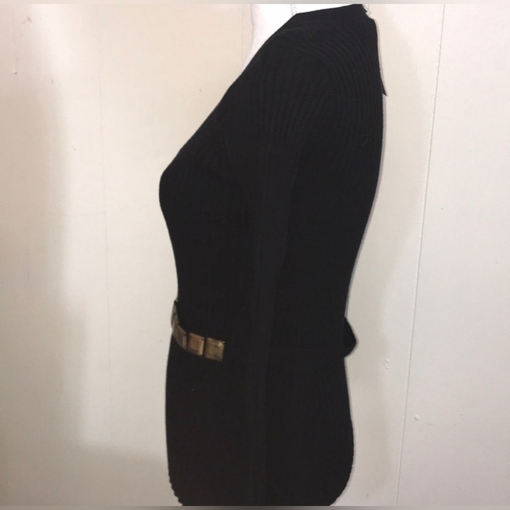 NWT incredibly flattering Tracy M Black Knit Sweater with Gold Accents, Sz Small - Picture 3 of 6